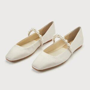 Dolce Vida - Roxana Pearl - Ivory Satin Flats - Size 9